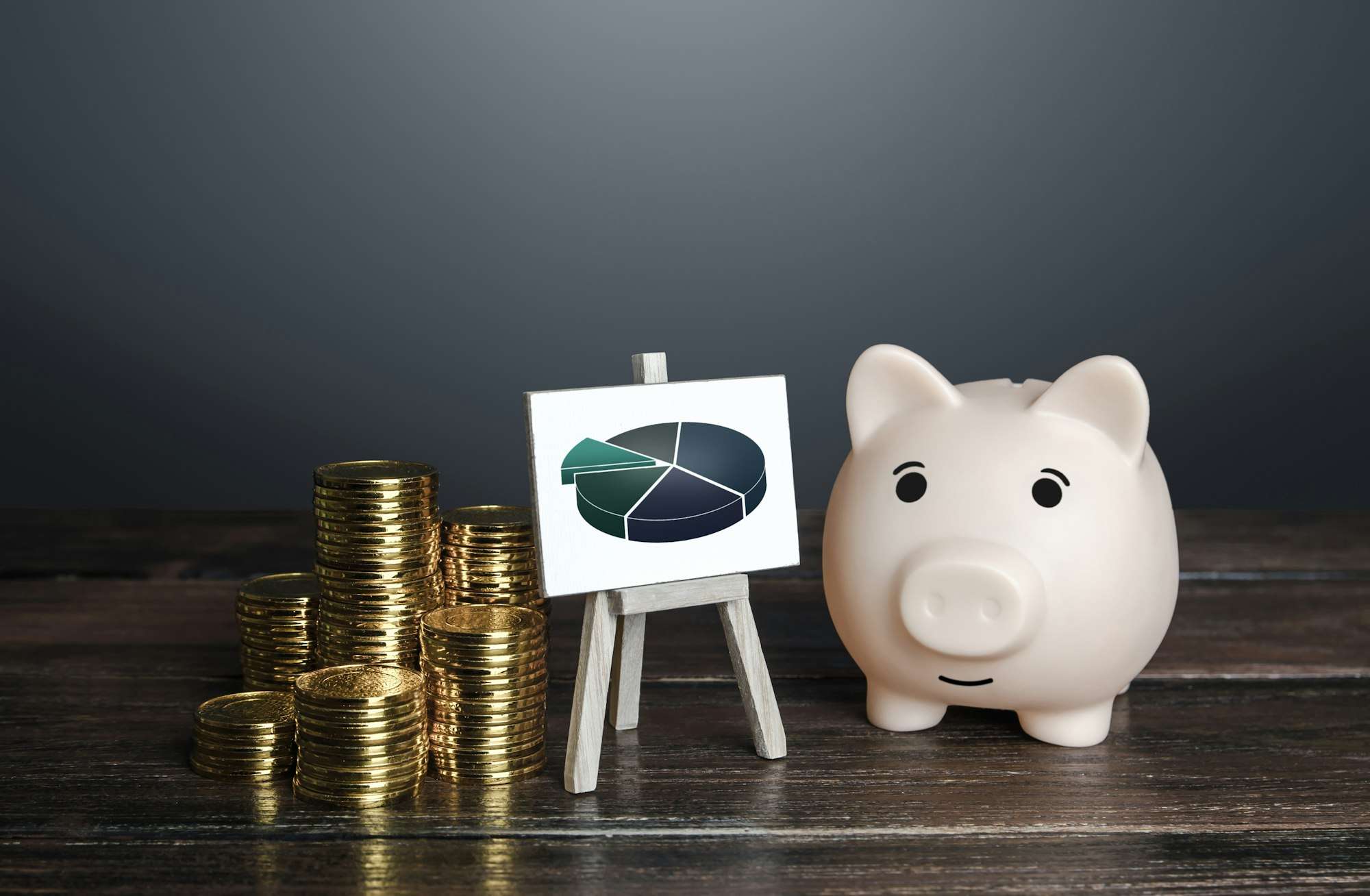 Piggy bank and budget money.